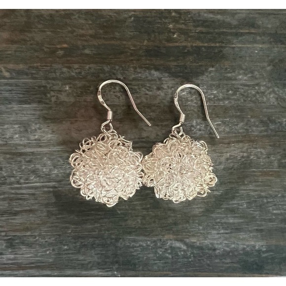 925 Sterling Silver Festive Wire Ball hooked earwire Earrings, Short Dangle, - Picture 1 of 10